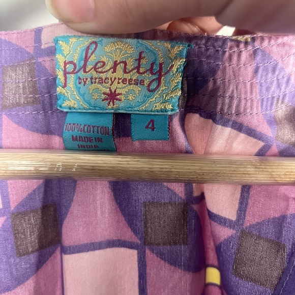 Anthropologie Plenty Tracy Reese Dress Purple Print Midi Size 4 button ruffle - Picture 2 of 6